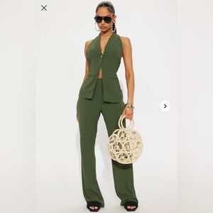 NWT Backless Vest Pant Set Olive Green Small